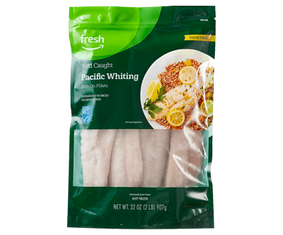 Fresh Brand – Wild Caught Pacific Whiting Skin-On Fillets Value Pack, 2 lb (Frozen)