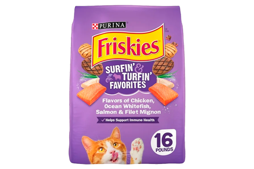 Purina Friskies Dry Cat Food for Adult Cats & Kittens, Surfin' & Turfin